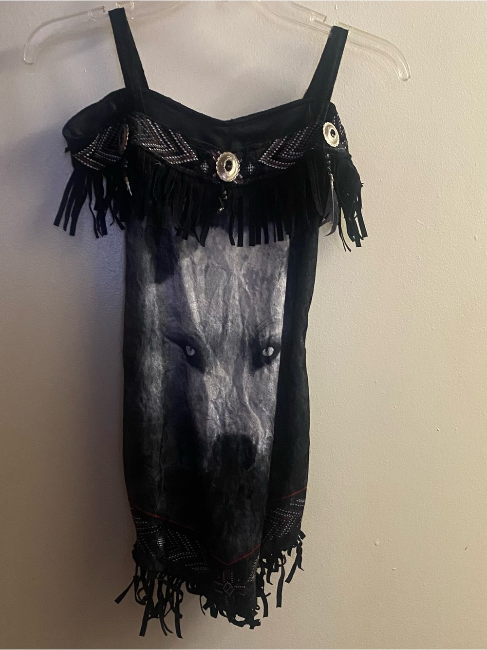In Costume Girls Wolf Mini Dress M Medium Black Fringe & Conchos Trim